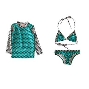 Submarine Dramaqueen Little Girls Long Sleeve Rash Guard & Bikini Palm Tree NWT